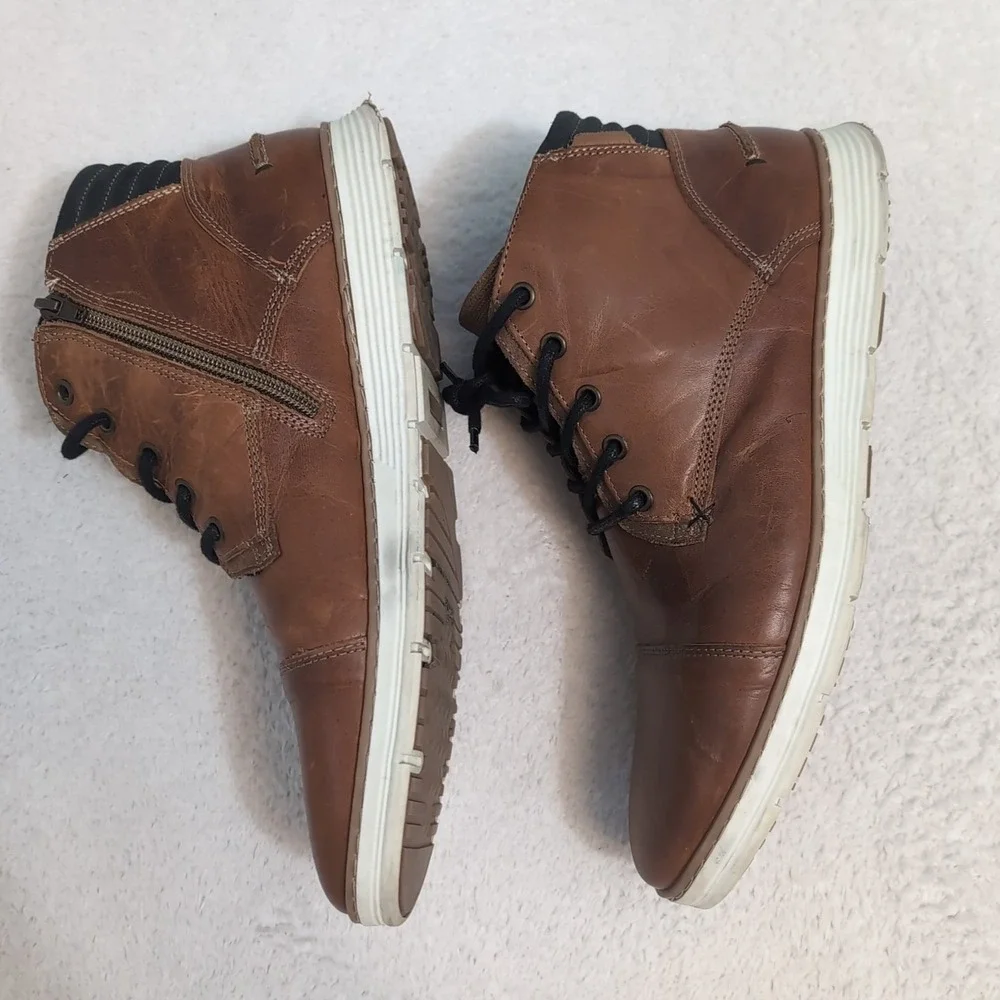 Mens‎ Bullboxer Adyn Chukka Brown Side Zipper Cap Toe Boots  Sz 12 EUC